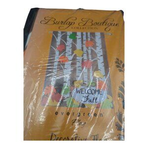 Evergreen Burlap Boutique Decorative Flag 28" X 44" Welcome Fall Autumn Birch